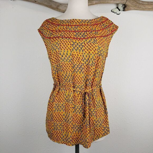 Modcloth cap sleeve blouse yellow with cherries - Picture 1 of 8